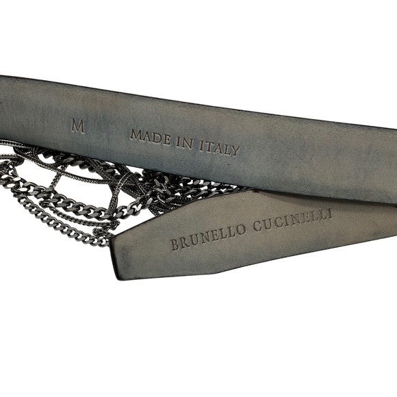 BRUNELLO CUCINELLI BROWN / SILVER MULTI CHAIN EMBELLISHED LEATHER BELT main image 5
